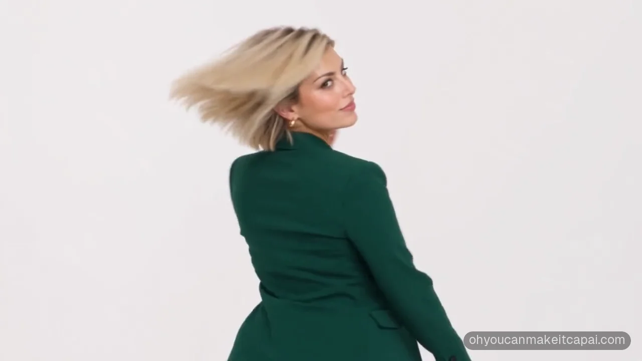 Oh you can make it cap meme: Person B spins and looks back over the shoulder in a white studio