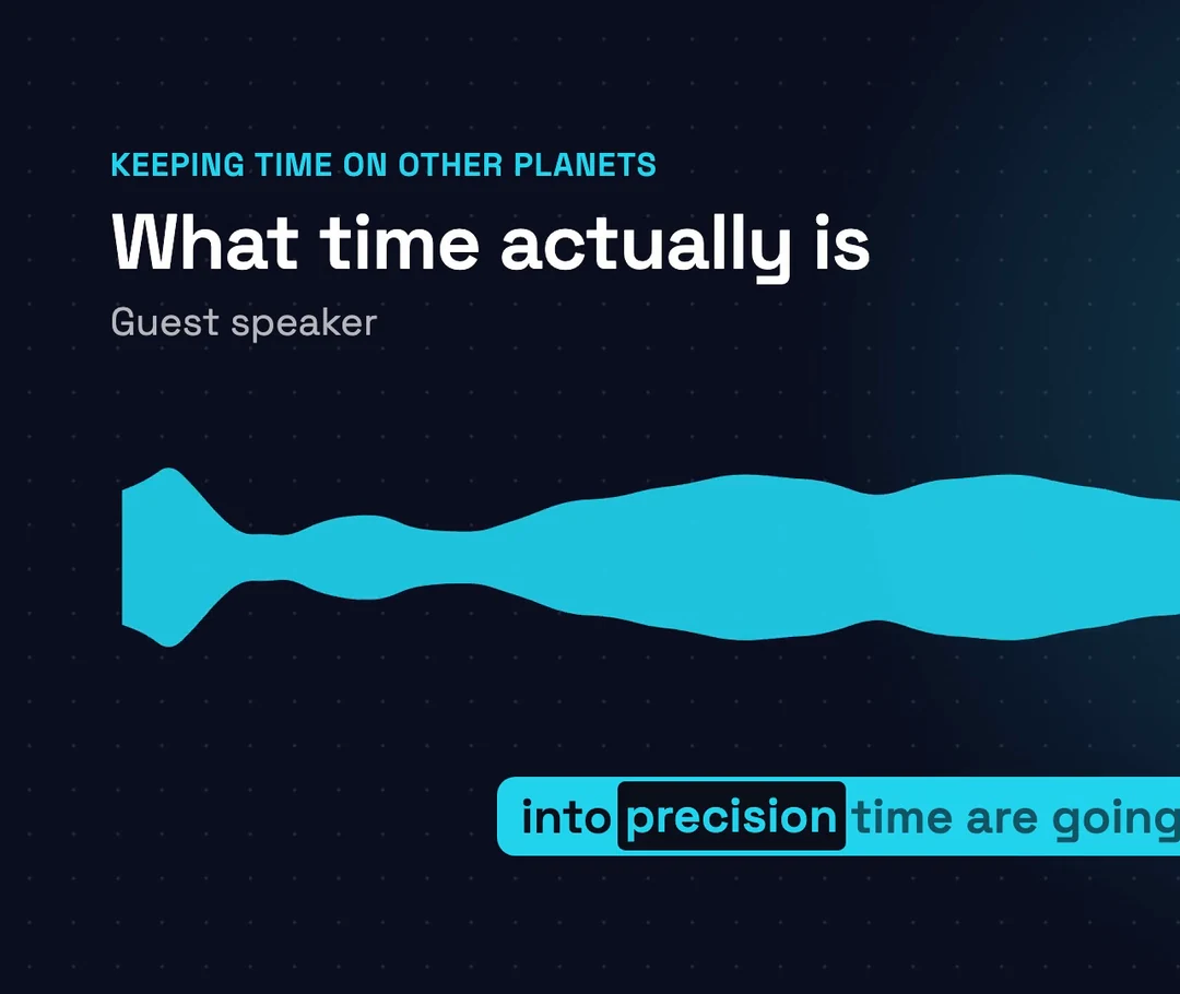 Frame from an audio to video sample made with Potto: a waveform under the title What time actually is