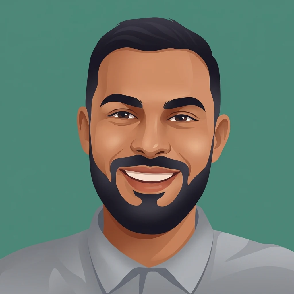 Illustreret avatar af en smilende skægget mand, én godkendt avatar klar til genbrug på tværs af profiler