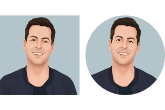 Avatar maker-resultat vist som en lille firkant og som en cirkel