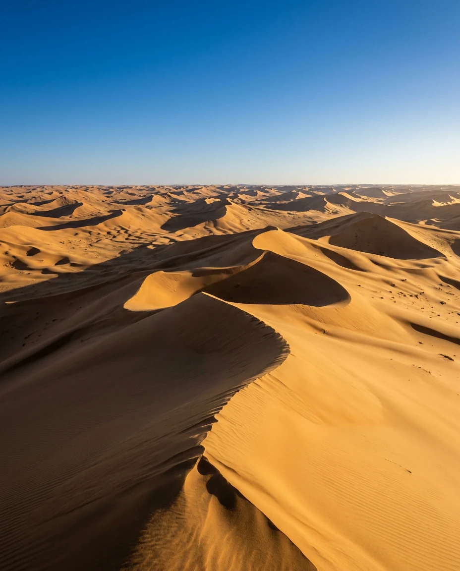 كثبان رملية تحت سماء زرقاء صافية