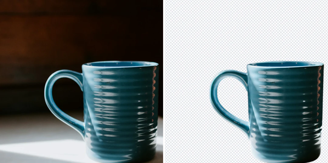 Tabletop product photo beside the same product cut out on a transparent background